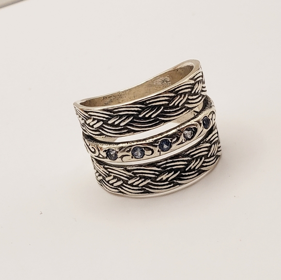 Didae Israel and Artisan 925 Sterling Silver Aqua Accented Wide Band Ring 8.25 - Picture 7 of 14